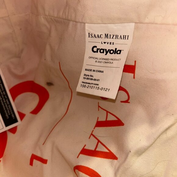 Isaac Mizrahi Crayola pink orange tie dye waves print cotton canvas tote bag - Picture 4 of 7